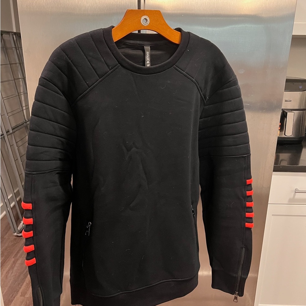 Neil Barrett Black and Red Crewneck Sweater with Ribbed Sleeves